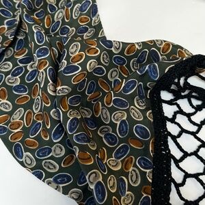 Vintage Fringe Neck Scarf Boho Retro Green Patterned Skinny Scarf